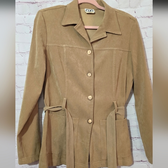 Clio Womens Tan Faux Seude Coat Jacket Sz Medium - Picture 2 of 7